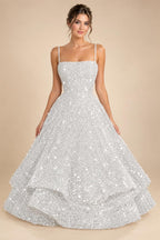 A-Line/Princess Mini Sparkly Sequin Tiered Homecoming Dresses with Spaghetti Straps (SHI22370561)