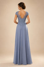 A-Line/Princess Scoop Neck Cap Sleeve Floor-Length Mother of the Bride Dresses with Lace Applique (SHI22500008)