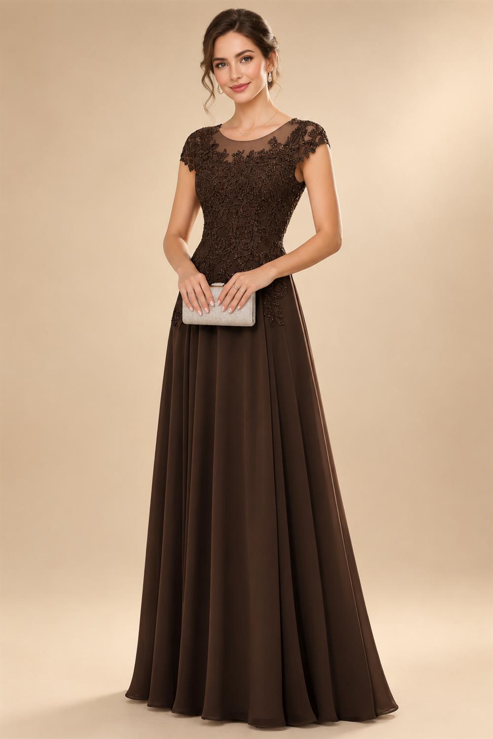 A-Line/Princess Scoop Neck Cap Sleeve Floor-Length Mother of the Bride Dresses with Lace Applique (SHI22500008)