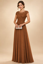 A-Line/Princess Scoop Neck Cap Sleeve Floor-Length Mother of the Bride Dresses with Lace Applique (SHI22500008)