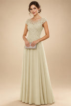 A-Line/Princess Scoop Neck Cap Sleeve Floor-Length Mother of the Bride Dresses with Lace Applique (SHI22500008)