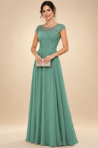 A-Line/Princess Scoop Neck Cap Sleeve Floor-Length Mother of the Bride Dresses with Lace Applique (SHI22500008)