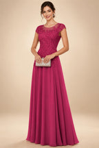 A-Line/Princess Scoop Neck Cap Sleeve Floor-Length Mother of the Bride Dresses with Lace Applique (SHI22500008)