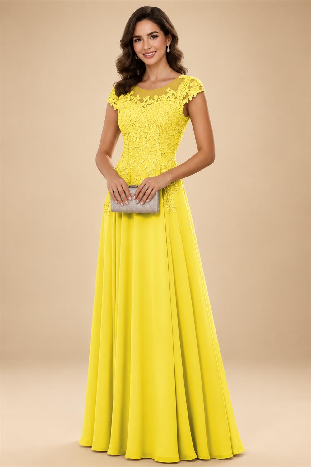 A-Line/Princess Scoop Neck Cap Sleeve Floor-Length Mother of the Bride Dresses with Lace Applique (SHI22500008)