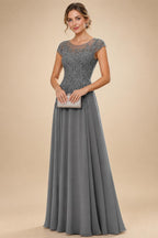 A-Line/Princess Scoop Neck Cap Sleeve Floor-Length Mother of the Bride Dresses with Lace Applique (SHI22500008)