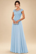 A-Line/Princess Scoop Neck Cap Sleeve Floor-Length Mother of the Bride Dresses with Lace Applique (SHI22500008)