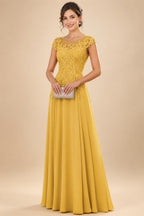 A-Line/Princess Scoop Neck Cap Sleeve Floor-Length Mother of the Bride Dresses with Lace Applique (SHI22500008)