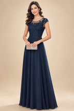A-Line/Princess Scoop Neck Cap Sleeve Floor-Length Mother of the Bride Dresses with Lace Applique (SHI22500008)