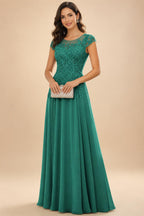 A-Line/Princess Scoop Neck Cap Sleeve Floor-Length Mother of the Bride Dresses with Lace Applique (SHI22500008)