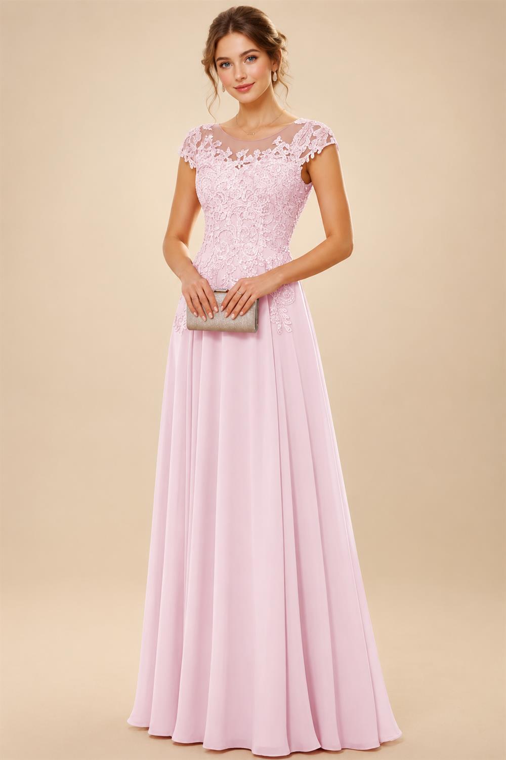 A-Line/Princess Scoop Neck Cap Sleeve Floor-Length Mother of the Bride Dresses with Lace Applique (SHI22500008)
