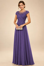 A-Line/Princess Scoop Neck Cap Sleeve Floor-Length Mother of the Bride Dresses with Lace Applique (SHI22500008)