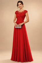 A-Line/Princess Scoop Neck Cap Sleeve Floor-Length Mother of the Bride Dresses with Lace Applique (SHI22500008)