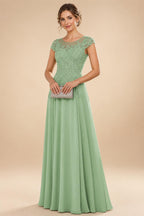 A-Line/Princess Scoop Neck Cap Sleeve Floor-Length Mother of the Bride Dresses with Lace Applique (SHI22500008)