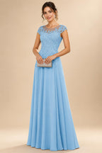 A-Line/Princess Scoop Neck Cap Sleeve Floor-Length Mother of the Bride Dresses with Lace Applique (SHI22500008)