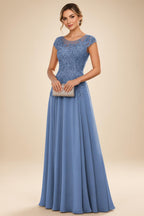A-Line/Princess Scoop Neck Cap Sleeve Floor-Length Mother of the Bride Dresses with Lace Applique (SHI22500008)