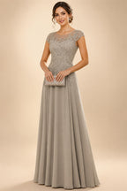A-Line/Princess Scoop Neck Cap Sleeve Floor-Length Mother of the Bride Dresses with Lace Applique (SHI22500008)