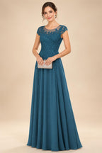 A-Line/Princess Scoop Neck Cap Sleeve Floor-Length Mother of the Bride Dresses with Lace Applique (SHI22500008)