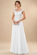 A-Line/Princess Scoop Neck Cap Sleeve Floor-Length Mother of the Bride Dresses with Lace Applique (SHI22500008)