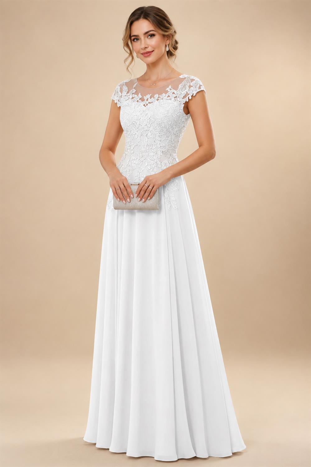 A-Line/Princess Scoop Neck Cap Sleeve Floor-Length Mother of the Bride Dresses with Lace Applique (SHI22500008)