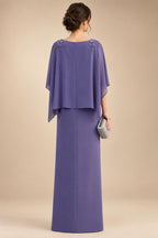 Cape Sleeve Floral Jacquard Satin Tea-Length Ruched Mother of the Bride Dresses 2 Piece (SHIA22500528)