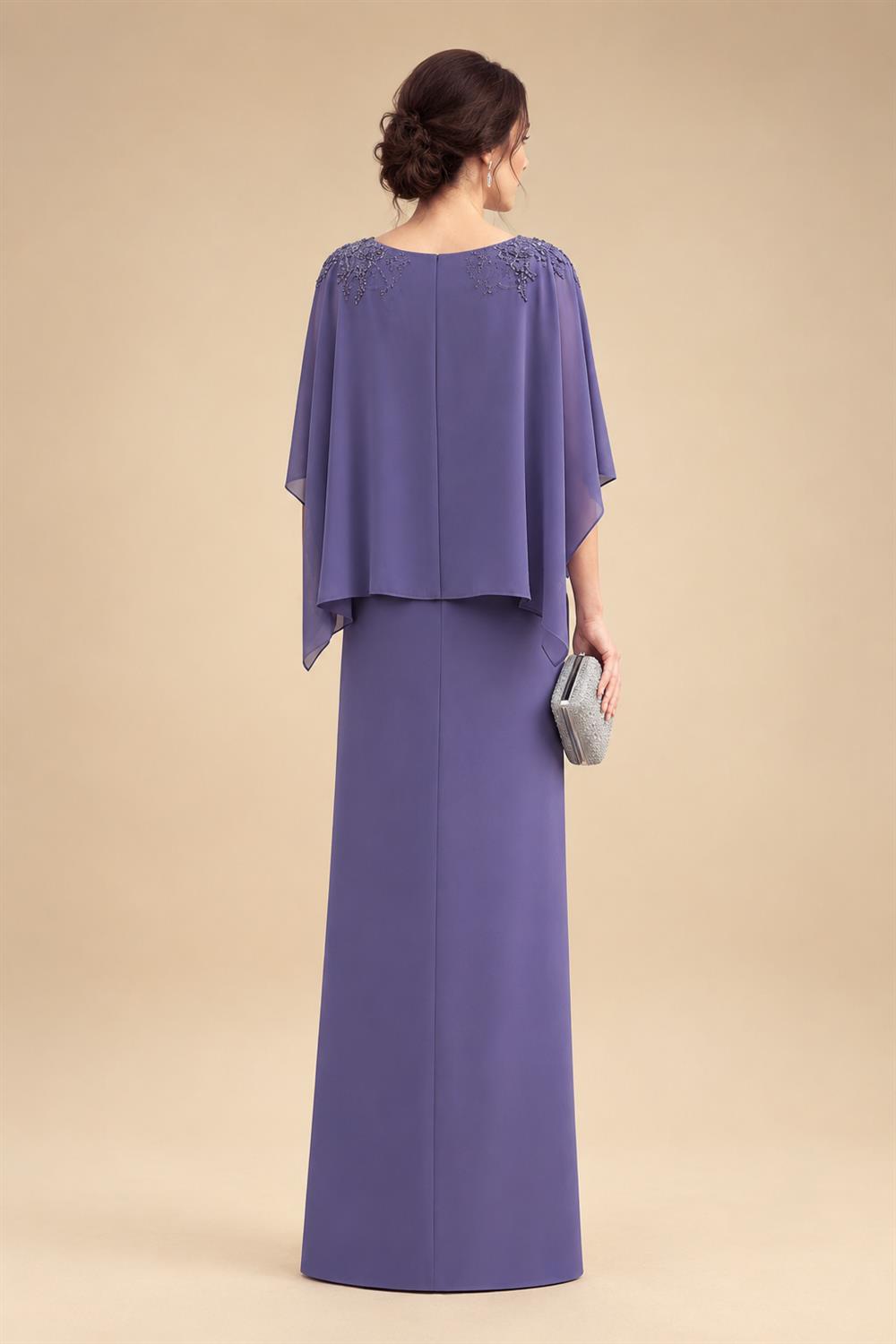 Cape Sleeve Floral Jacquard Satin Tea-Length Ruched Mother of the Bride Dresses 2 Piece (SHIA22500528)
