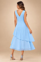 A-Line/Princess Pleated Two-Piece Tea-Length Mother of the Bride Dresses with Cascading Ruffles (SHI22500054)