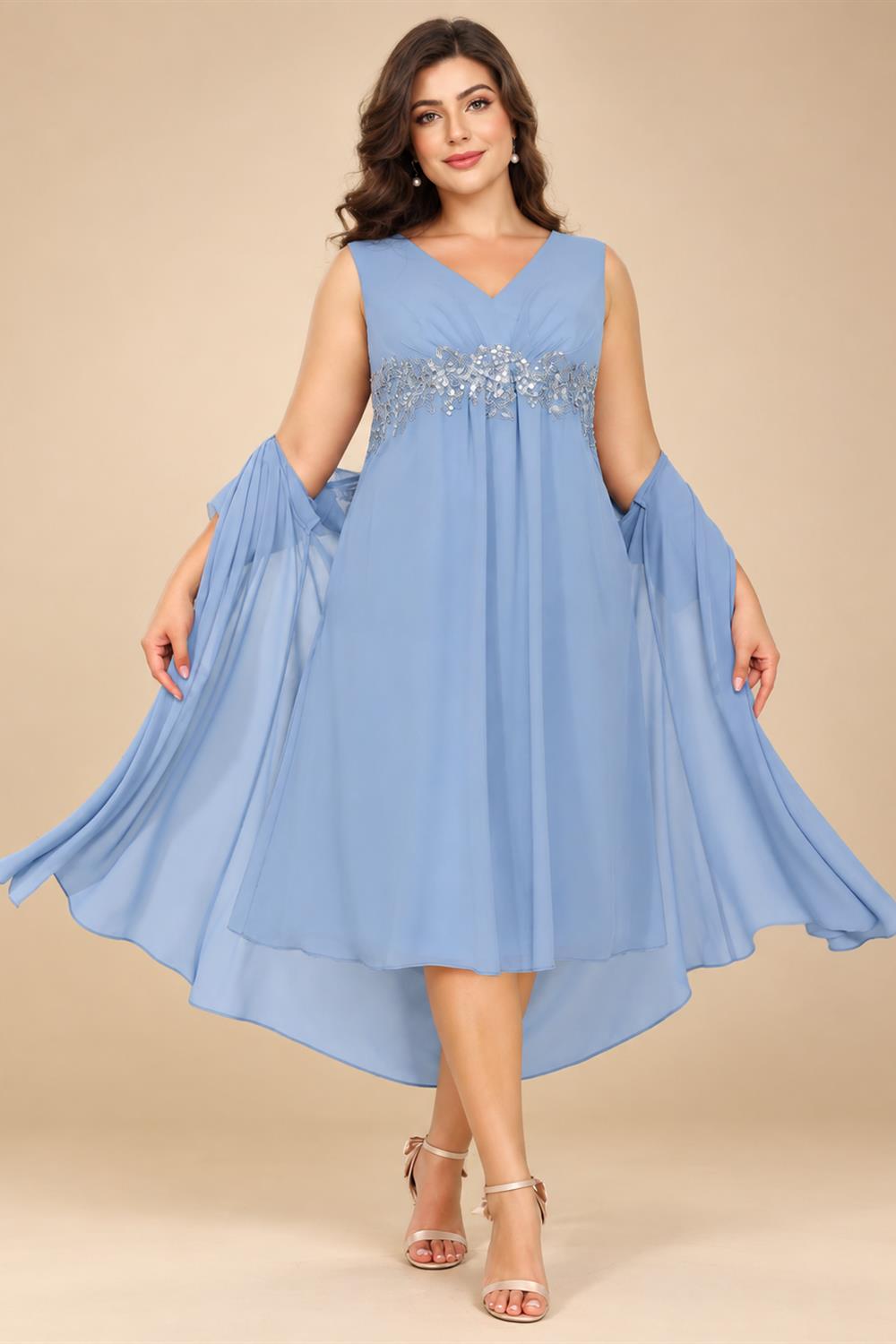 V Neck Chiffon Short Sleeves Mother of the Bride Dresses (SHIR1110366)