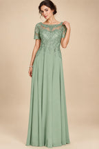 A-Line Floral Jacquard Floor-Length Mother of the Bride & Groom Dresses with V-Neck, Cap Sleeves (SHI22500480)