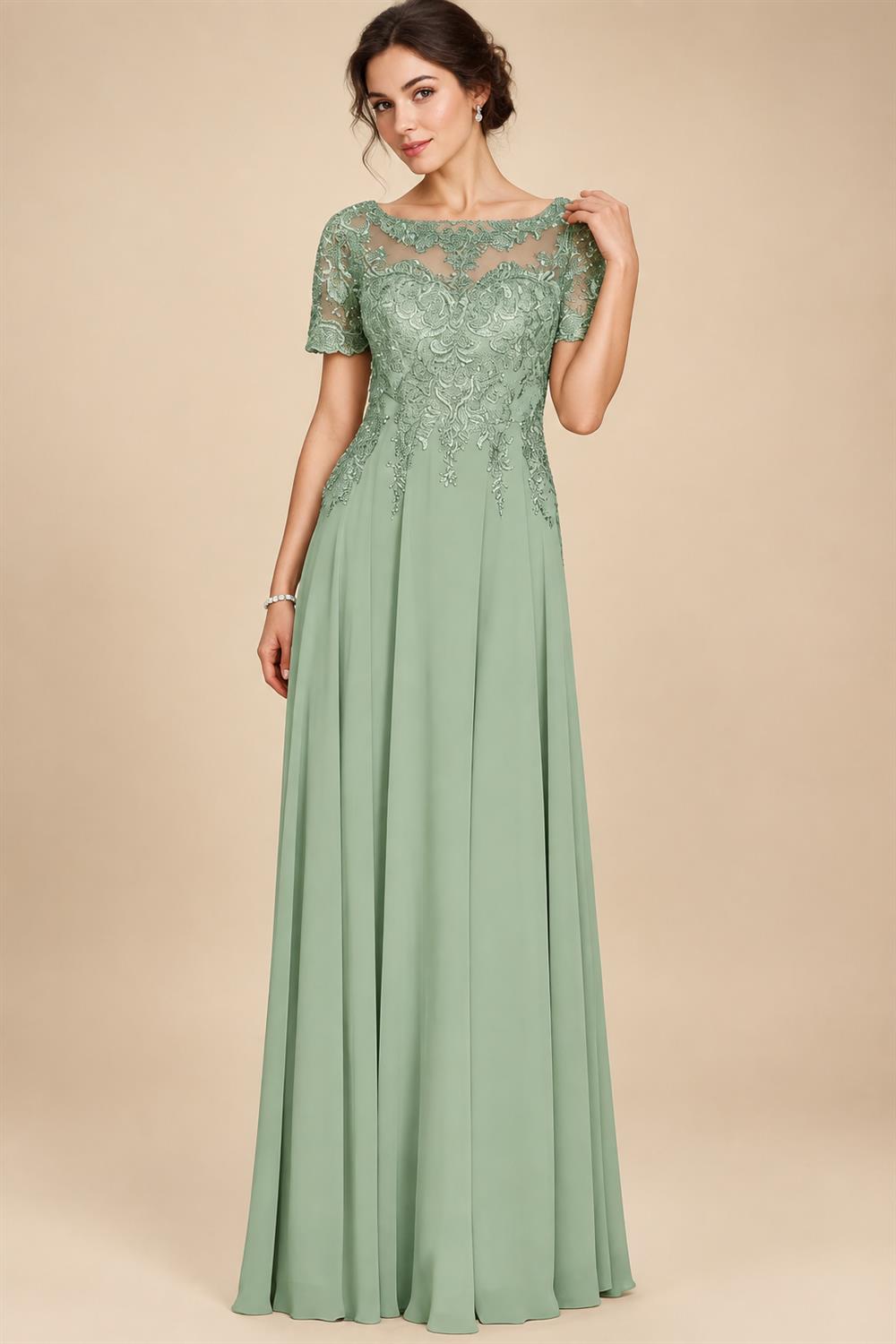 A-Line Floral Jacquard Floor-Length Mother of the Bride & Groom Dresses with V-Neck, Cap Sleeves (SHI22500480)