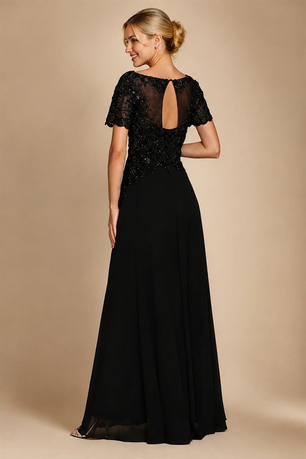 A-Line Floral Jacquard Floor-Length Mother of the Bride & Groom Dresses with V-Neck, Cap Sleeves (SHI22500480)