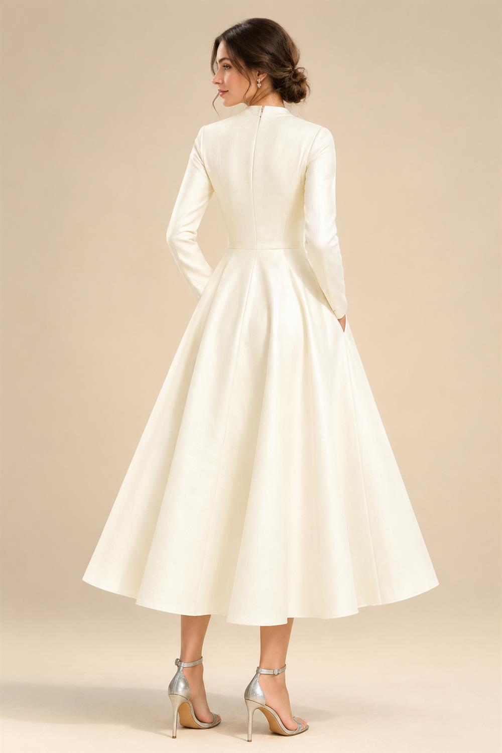 A-Line/Princess V-Neck Satin Tea-Length Mother of the Bride Dresses with Flower (SHI22500080)