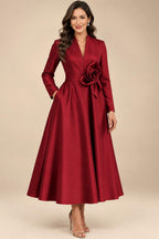 A-Line/Princess V-Neck Satin Tea-Length Mother of the Bride Dresses with Flower (SHI22500080)