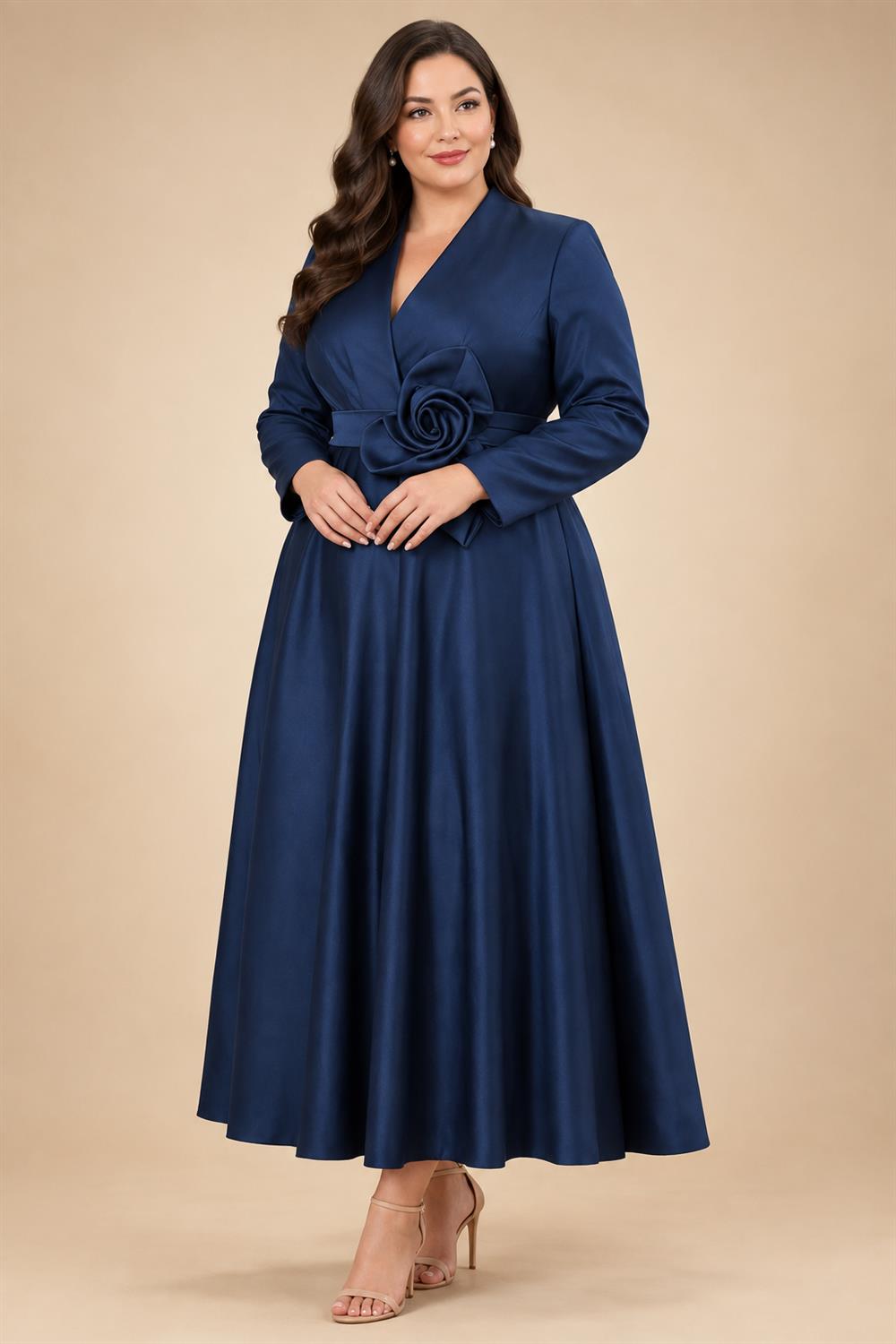 A-Line/Princess V-Neck Satin Tea-Length Mother of the Bride Dresses with Flower (SHI22500080)