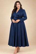 A-Line/Princess V-Neck Satin Tea-Length Mother of the Bride Dresses with Flower (SHI22500080)