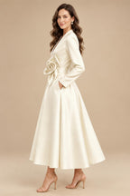 A-Line/Princess V-Neck Satin Tea-Length Mother of the Bride Dresses with Flower (SHI22500080)