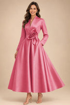 A-Line/Princess V-Neck Satin Tea-Length Mother of the Bride Dresses with Flower (SHI22500080)