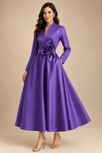 A-Line/Princess V-Neck Satin Tea-Length Mother of the Bride Dresses with Flower (SHI22500080)