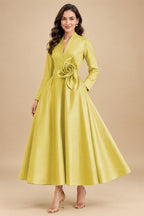 A-Line/Princess V-Neck Satin Tea-Length Mother of the Bride Dresses with Flower (SHI22500080)