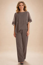 Lightweight Sheath Tea-Length Chiffon Mother of the Bride & Groom Dresses with Cowl Neck & Ruched Waist (SHI22500689)