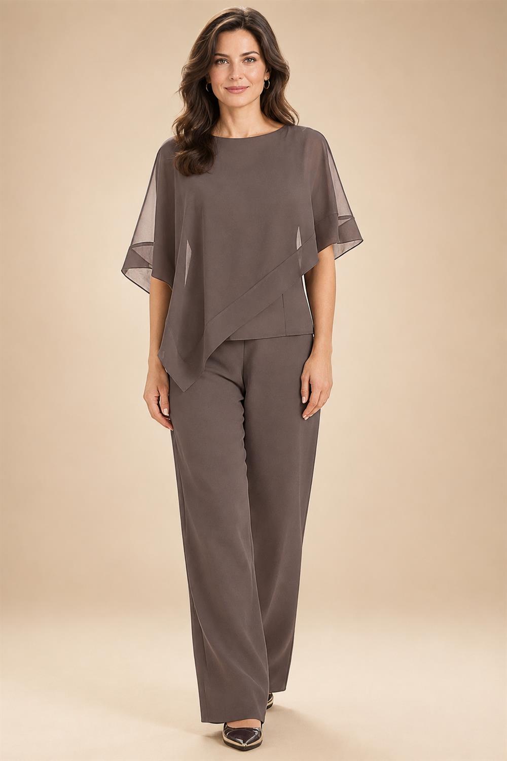 Lightweight Sheath Tea-Length Chiffon Mother of the Bride & Groom Dresses with Cowl Neck & Ruched Waist (SHI22500689)