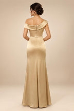 Sheath/Column Asymmetrical Pleated Satin Floor-Length Mother of the Bride Dresses with Ruffle (SHI22500107)