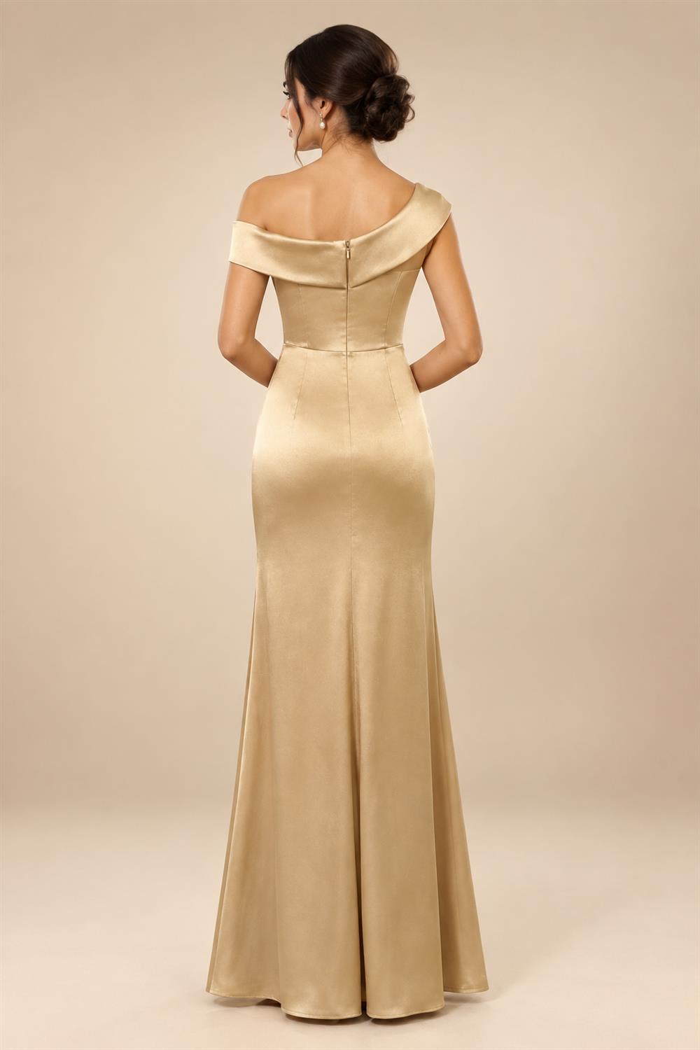 Sheath/Column Asymmetrical Pleated Satin Floor-Length Mother of the Bride Dresses with Ruffle (SHI22500107)