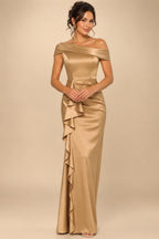 Sheath/Column Asymmetrical Pleated Satin Floor-Length Mother of the Bride Dresses with Ruffle (SHI22500107)