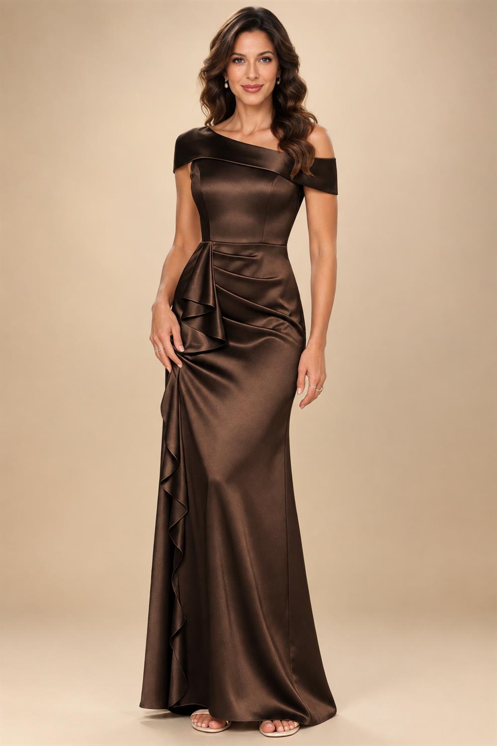 Sheath/Column Asymmetrical Pleated Satin Floor-Length Mother of the Bride Dresses with Ruffle (SHI22500107)
