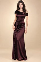 Sheath/Column Asymmetrical Pleated Satin Floor-Length Mother of the Bride Dresses with Ruffle (SHI22500107)