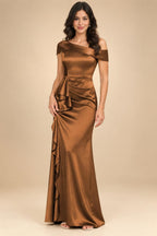 Sheath/Column Asymmetrical Pleated Satin Floor-Length Mother of the Bride Dresses with Ruffle (SHI22500107)