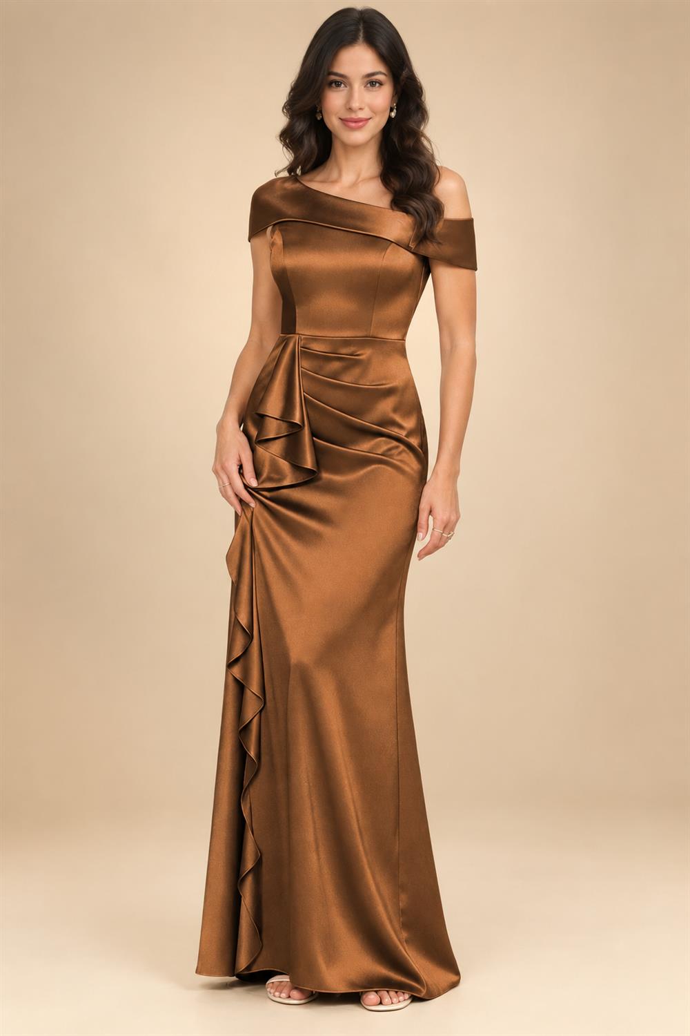 Sheath/Column Asymmetrical Pleated Satin Floor-Length Mother of the Bride Dresses with Ruffle (SHI22500107)