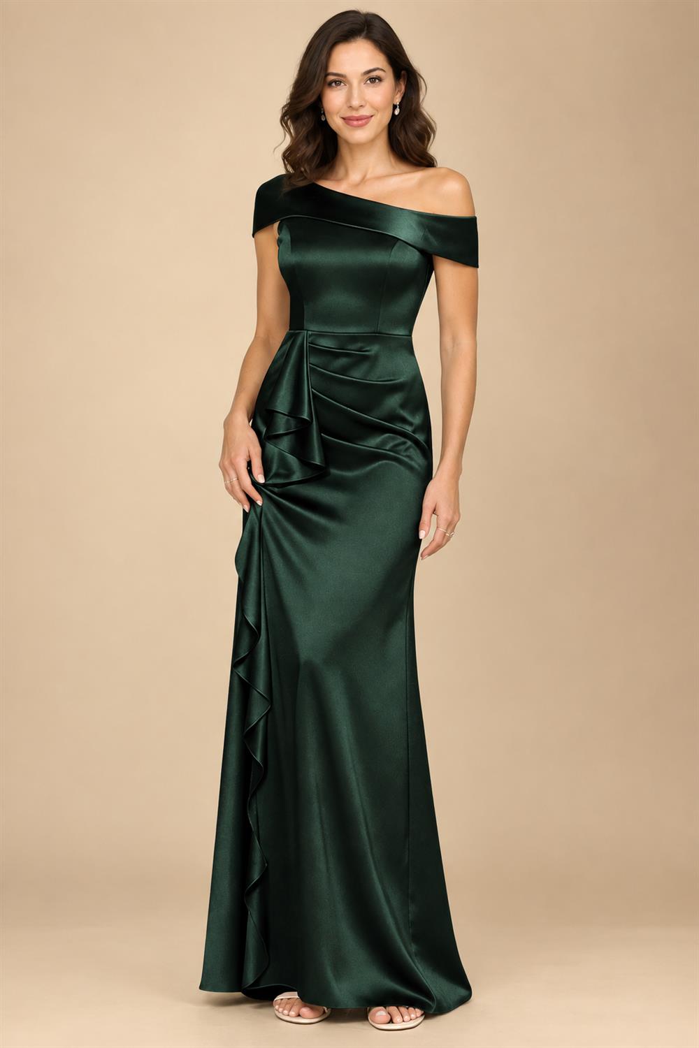 Sheath/Column Asymmetrical Pleated Satin Floor-Length Mother of the Bride Dresses with Ruffle (SHI22500107)