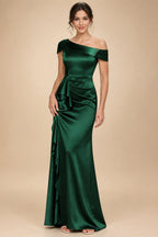 Sheath/Column Asymmetrical Pleated Satin Floor-Length Mother of the Bride Dresses with Ruffle (SHI22500107)