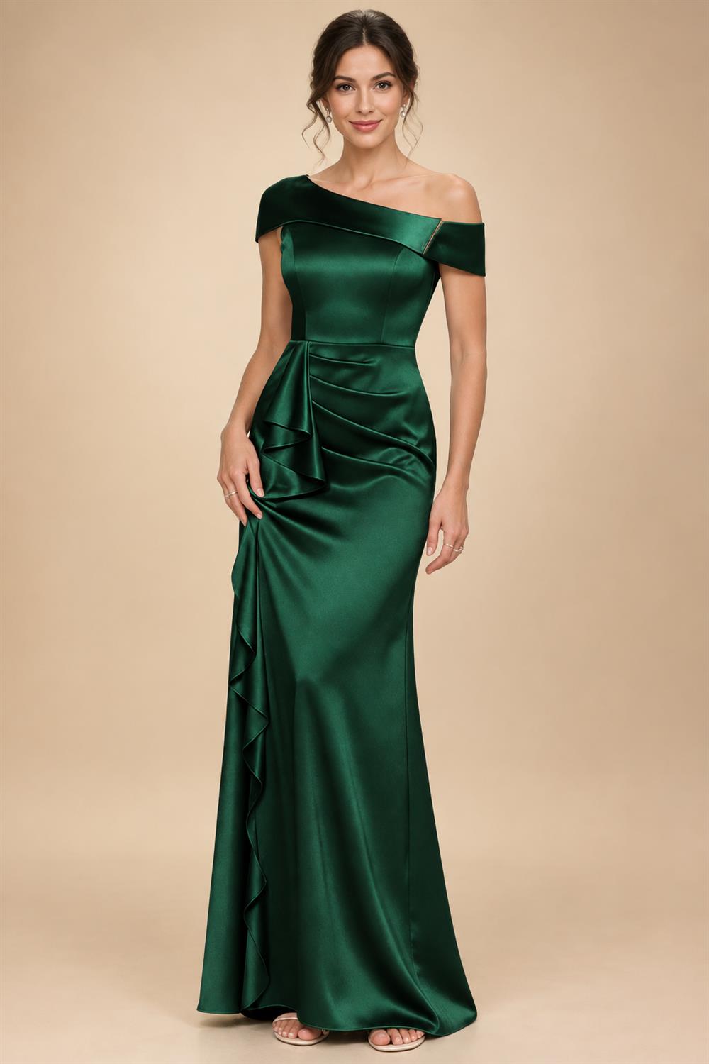Sheath/Column Asymmetrical Pleated Satin Floor-Length Mother of the Bride Dresses with Ruffle (SHI22500107)